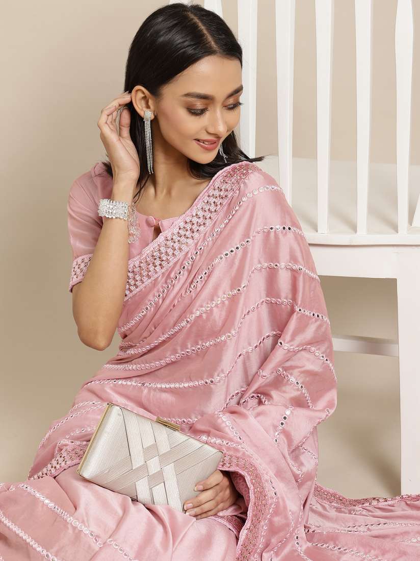 Buy Mitera Pink Embellished Mirror Work Heavy Work Saree Sarees for Women 16125590 Myntra