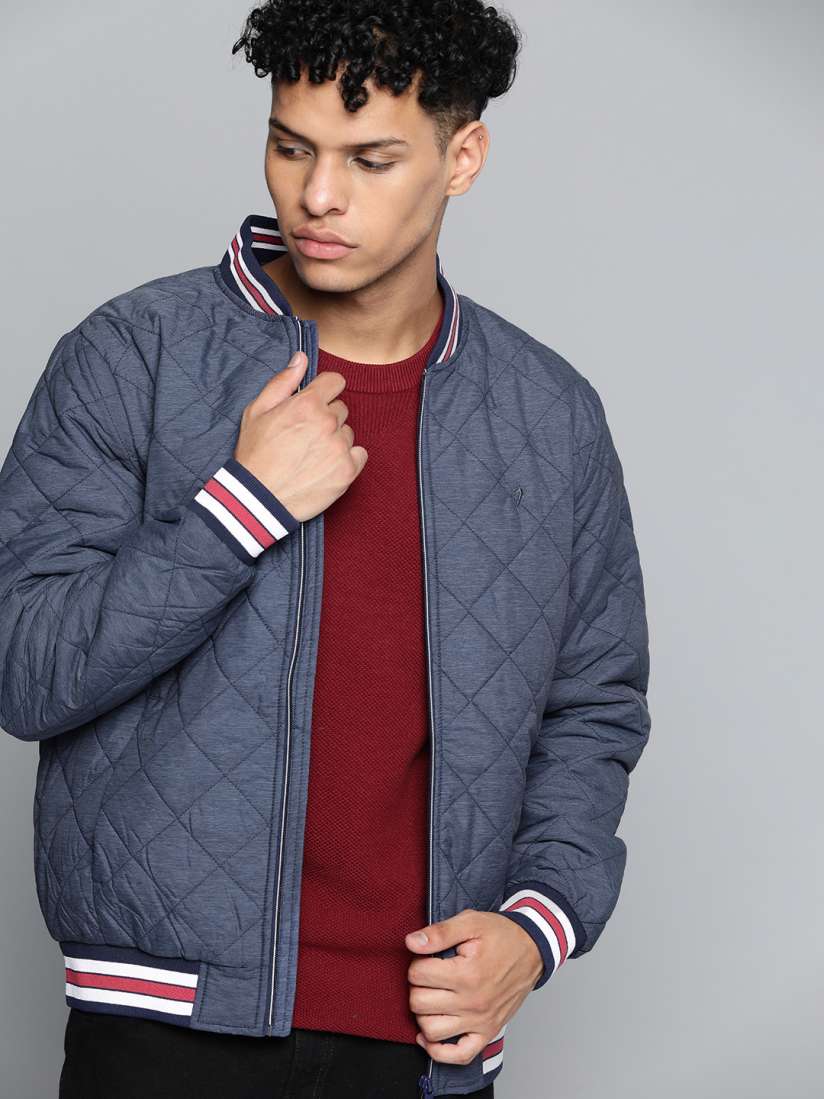 Buy Indian Terrain Men Blue Melange Solid Bomber Jacket Jackets for Men 16136716 Myntra