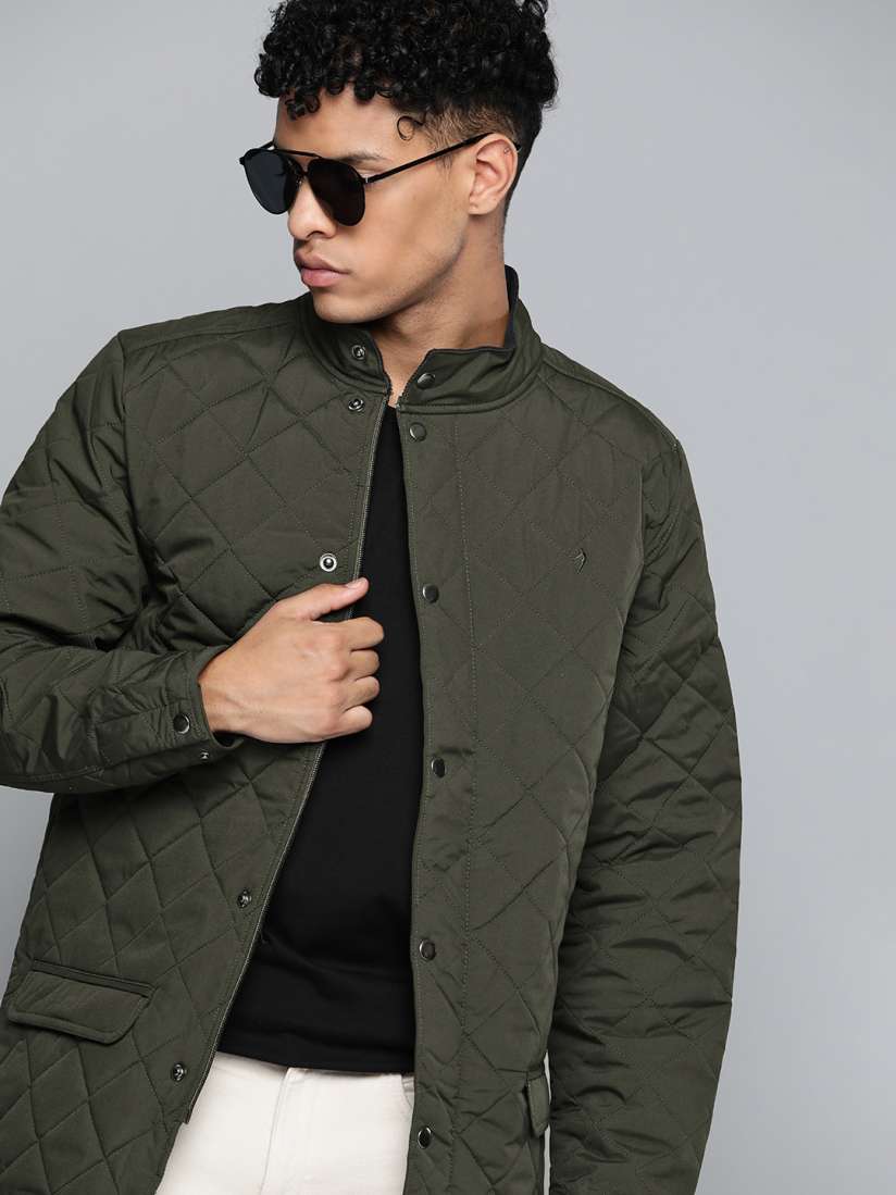 Buy Indian Terrain Men Olive Green Solid Quilted Jacket Jackets for Men 16136916 Myntra