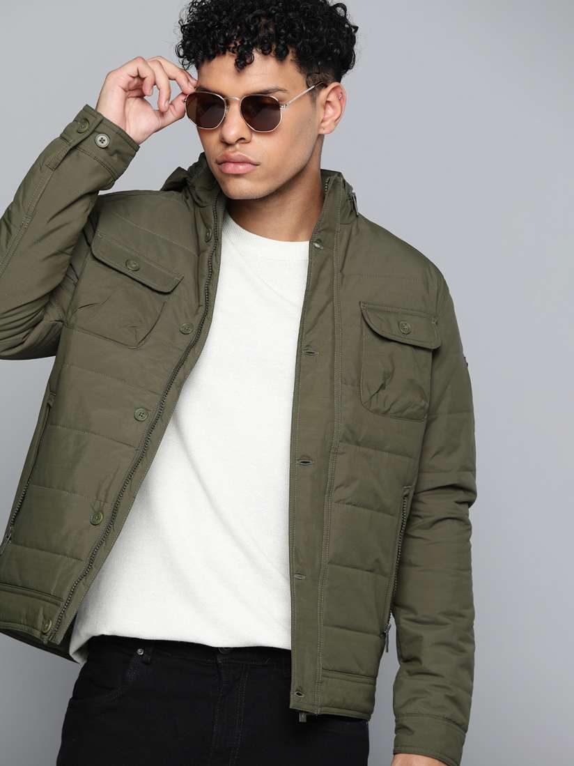 Buy Indian Terrain Olive Green Solid Quilted Jacket Jackets for Men 16137134 Myntra