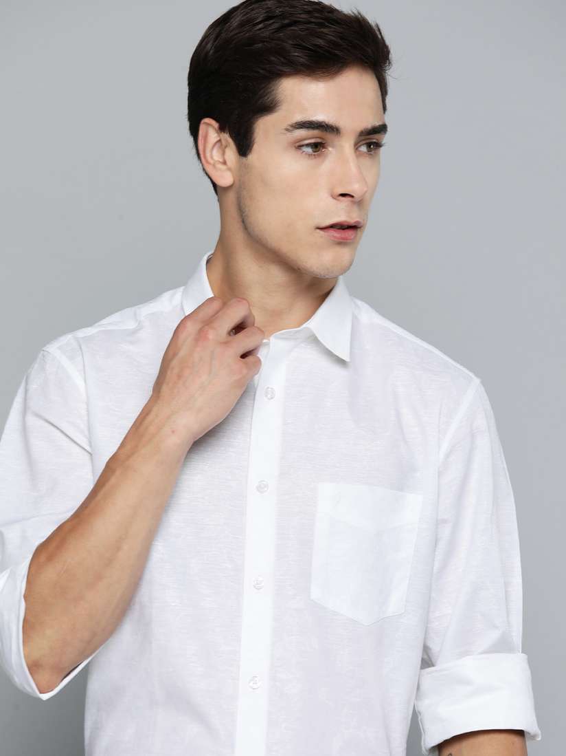 Buy Indian Terrain Men Constructed Cotton Linen Slim Fit Floral Opaque Semiformal Shirt Shirts for Men 16143140 Myntra