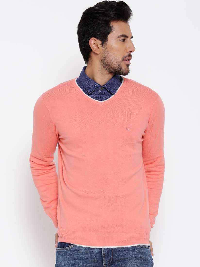 Buy United Colors of Benetton Men Peach Coloured Solid Sweater Sweaters for Men 1614831 Myntra