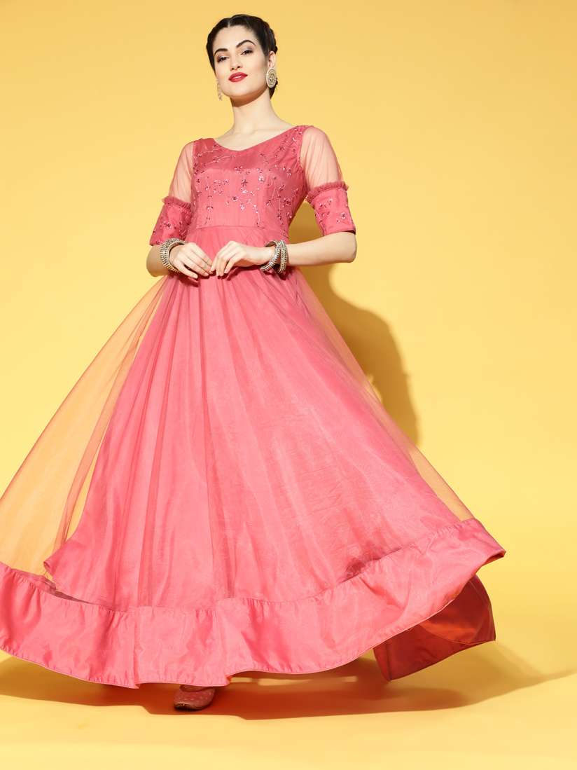 Buy Inddus Women Peach Floral Festive Gown Ethnic Dresses for Women 16160924 Myntra
