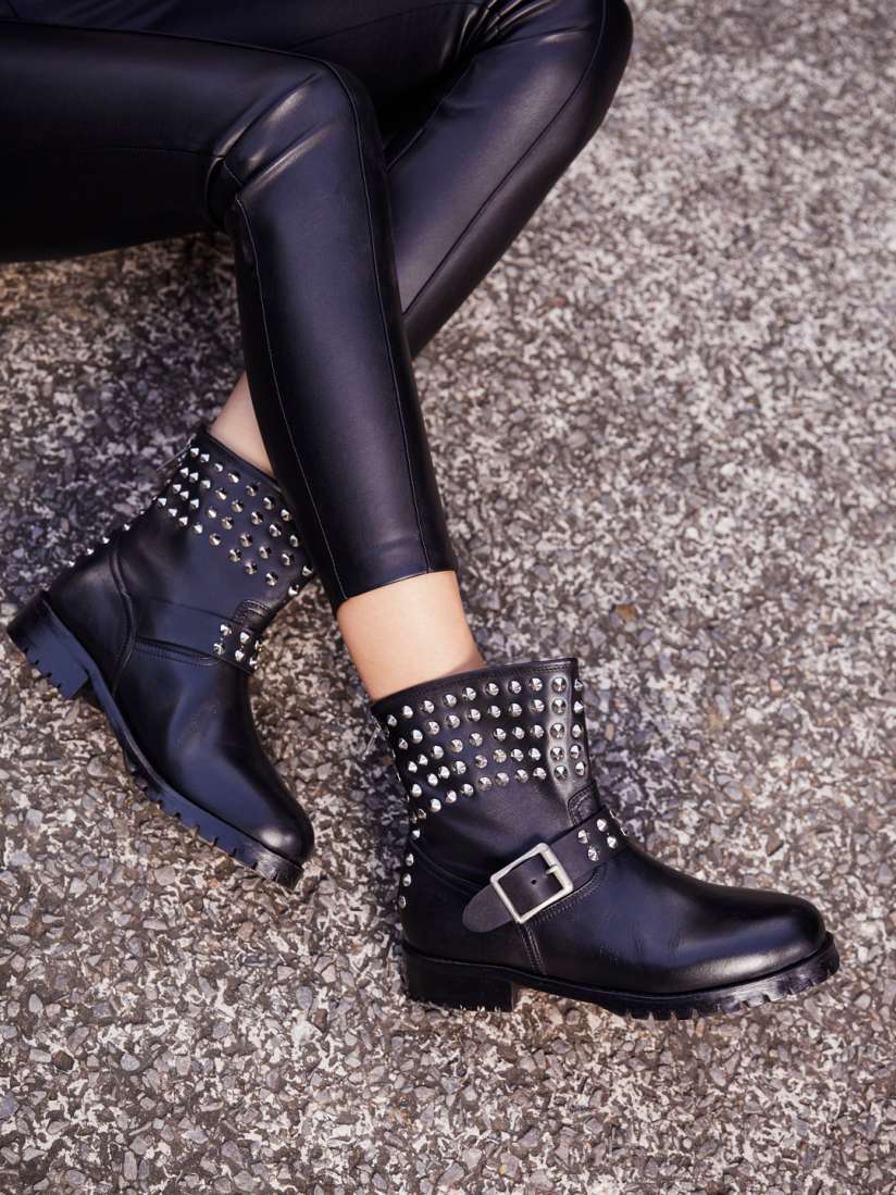 Womens black studded boots sale