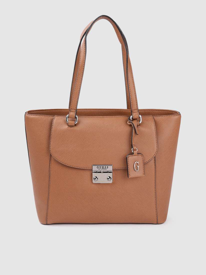 Buy GUESS Camel Brown Saffiano Textured Structured Shoulder Bag with Tab Pouch Handbags for Women 16164692 Myntra