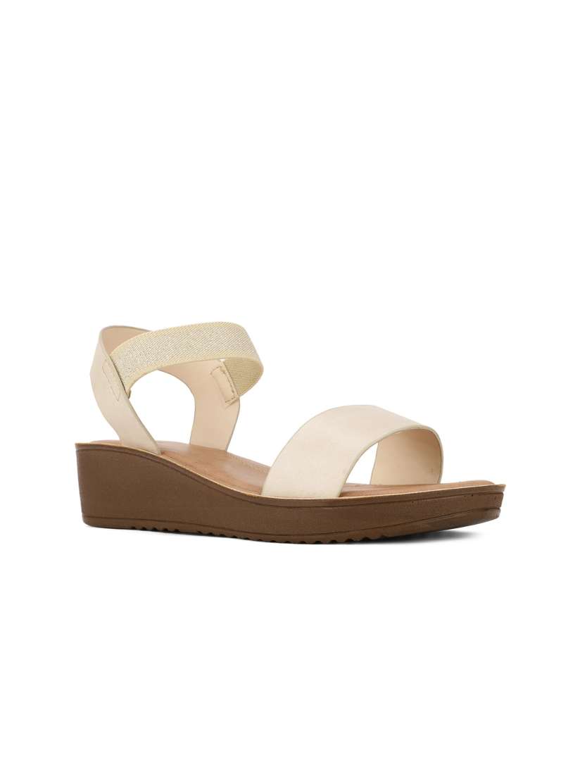 Buy Bata Beige Solid PU Wedge Ankle Loop Sandals Heels for Women 16168382 Myntra