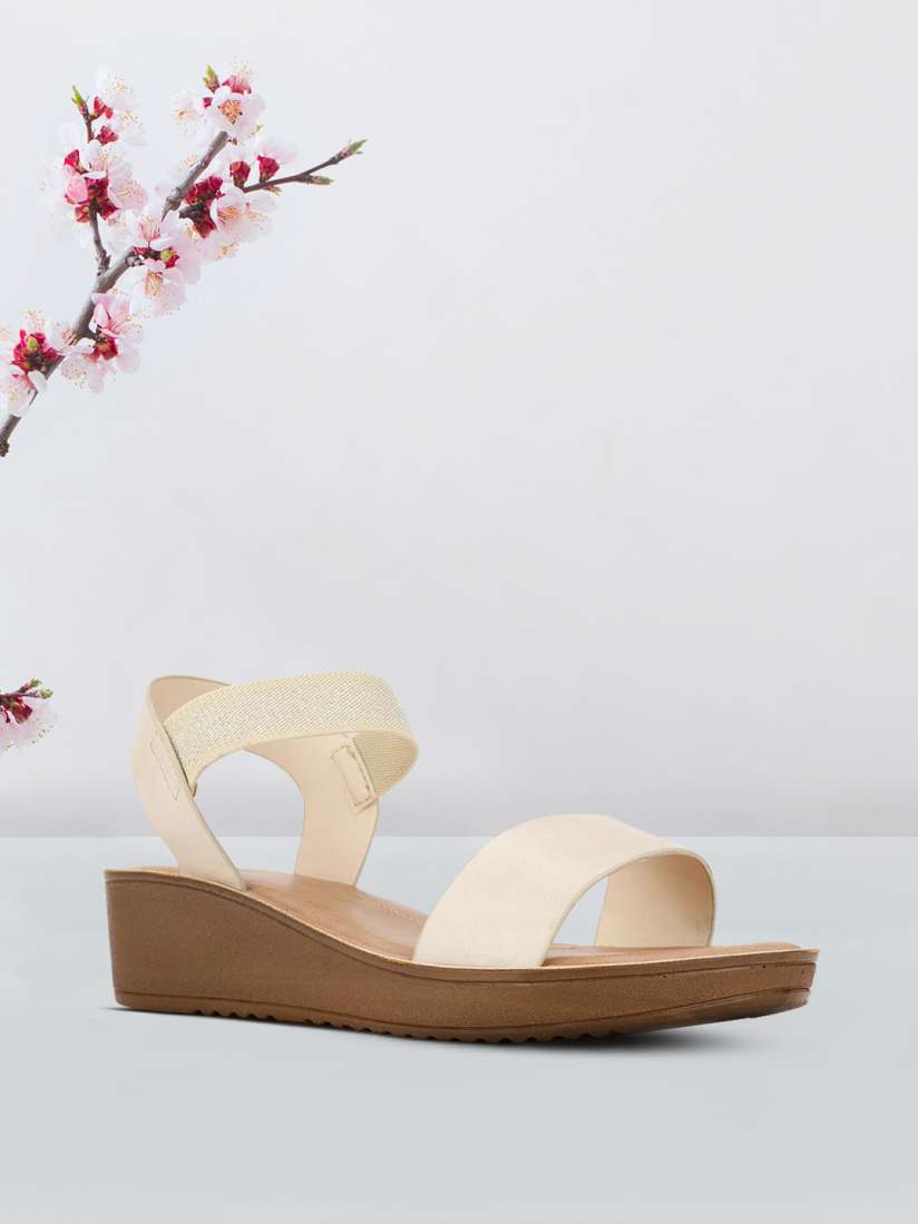 Buy Bata Beige Solid PU Wedge Ankle Loop Sandals Heels for Women 16168382 Myntra