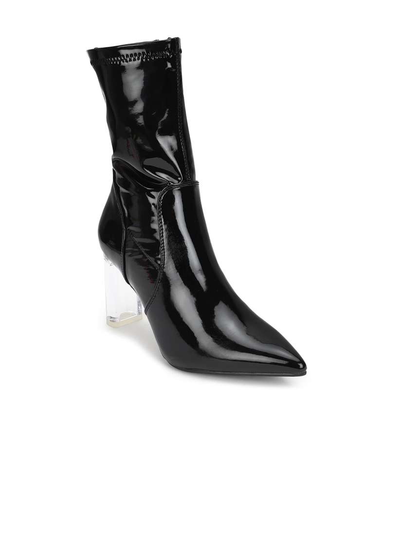 High Heeled Black Pu Boots Buy FOREVER 21 Women Black PU High-Top