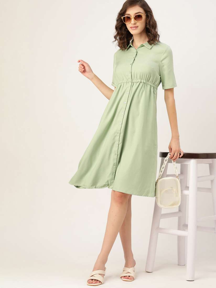 Buy DressBerry Women Green Solid A Line Midi Dress Dresses for Women 16183872 Myntra
