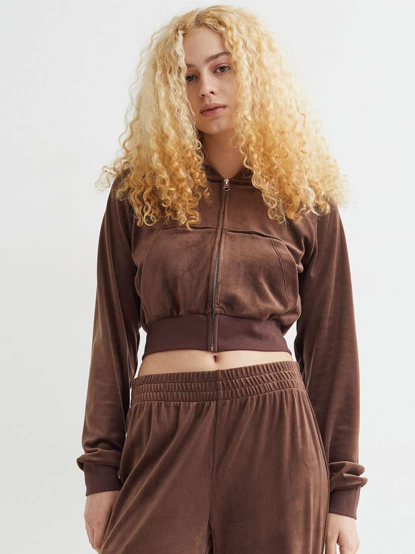 Crop velour hoodie clearance