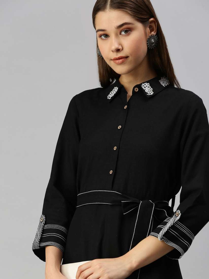 Buy Global Desi Women Black Solid A Line Dress Ethnic Dresses for Women 16193920 Myntra