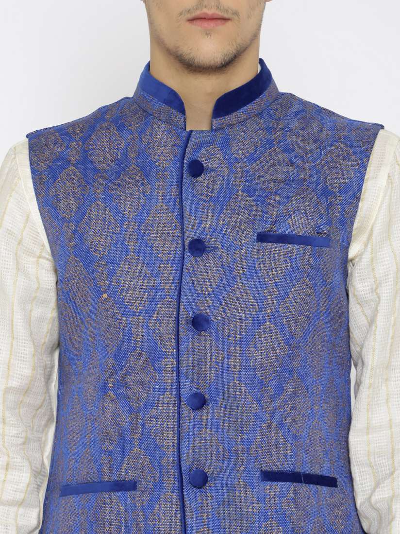 Buy Raymond Ethnix Blue Gold Toned Nehru Jacket Nehru Jackets for Men 1619444 Myntra