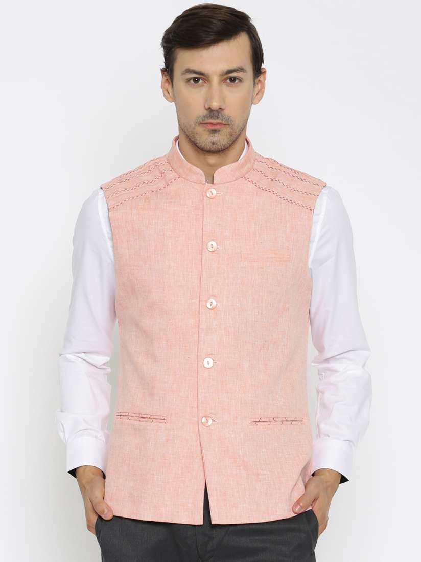 Buy Raymond Ethnix Pink Linen Nehru Jacket Nehru Jackets for Men 1619456 Myntra