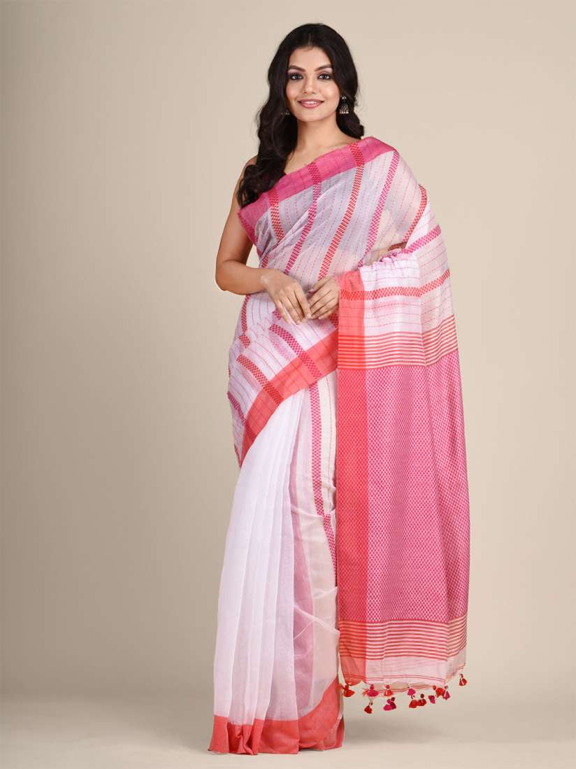 Buy Arhi White Pink Striped Saree Sarees for Women 16198956 Myntra
