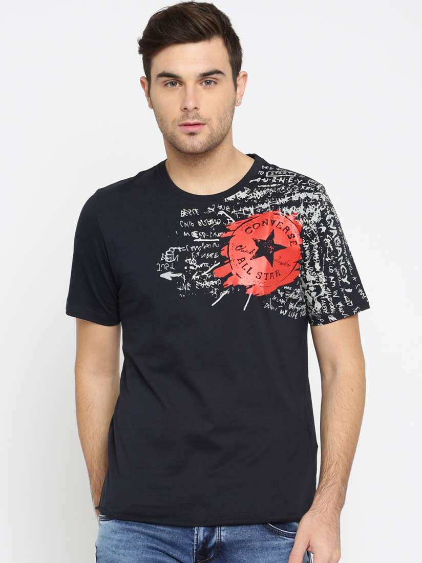 Buy Converse Men Navy Printed Round Neck Pure Cotton T shirt Tshirts for Men 1620282 Myntra