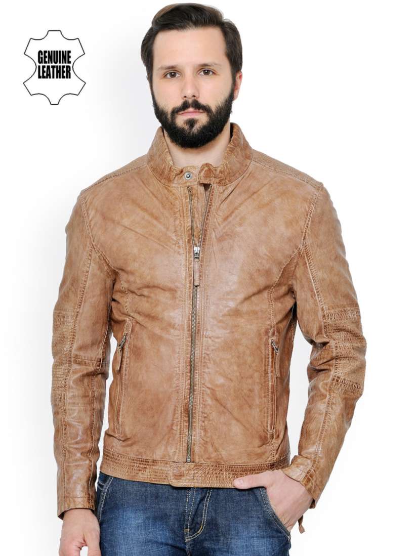 Buy Teakwood Leathers Tan Brown Leather Biker Jacket Jackets for Men 1620368 Myntra