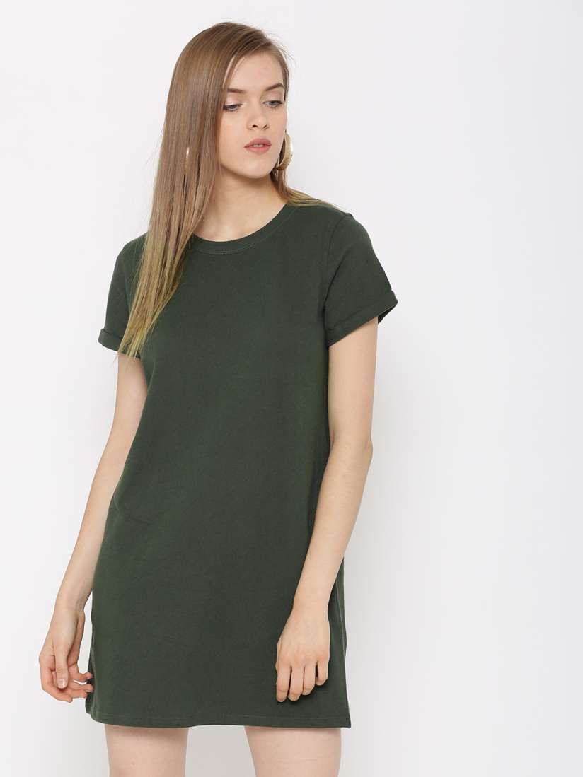 Buy FOREVER 21 Women Olive Green Solid T shirt Dress Dresses for Women 1621239 Myntra