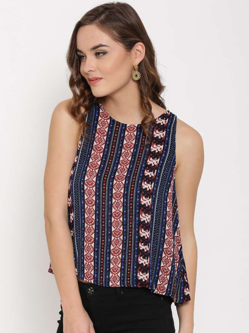 Buy FOREVER 21 Women Blue Brick Red Printed Top Tops for Women 1621569 Myntra