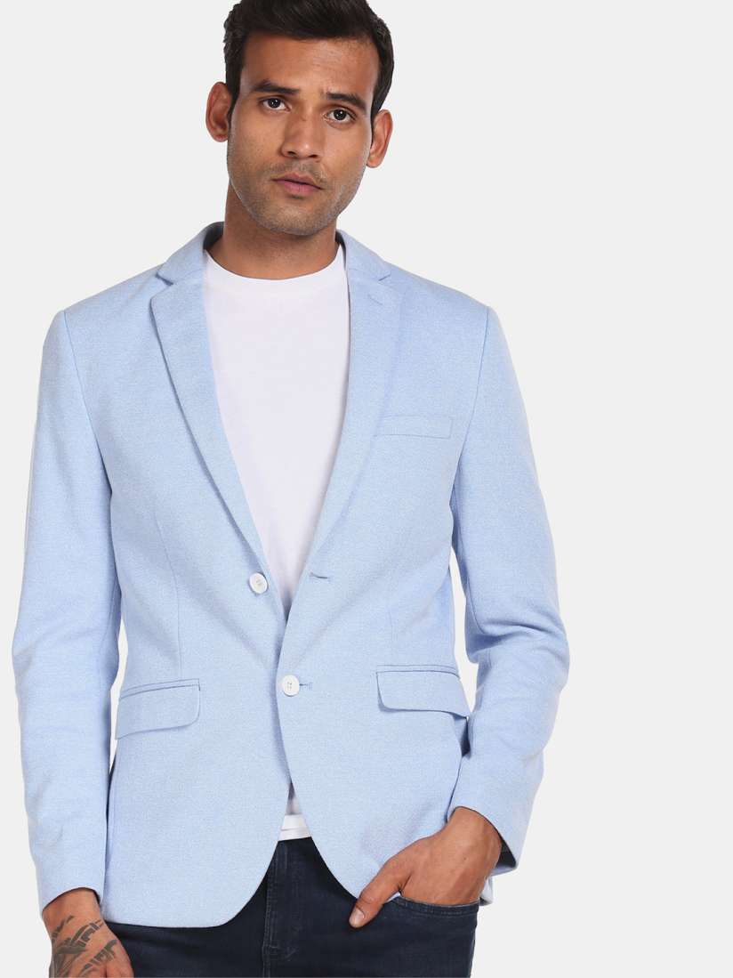 Buy U.S. Polo Assn Men Blue Solid Slim Fit Single Breasted Cotton Blend Blazer Blazers for Men 16217188 Myntra