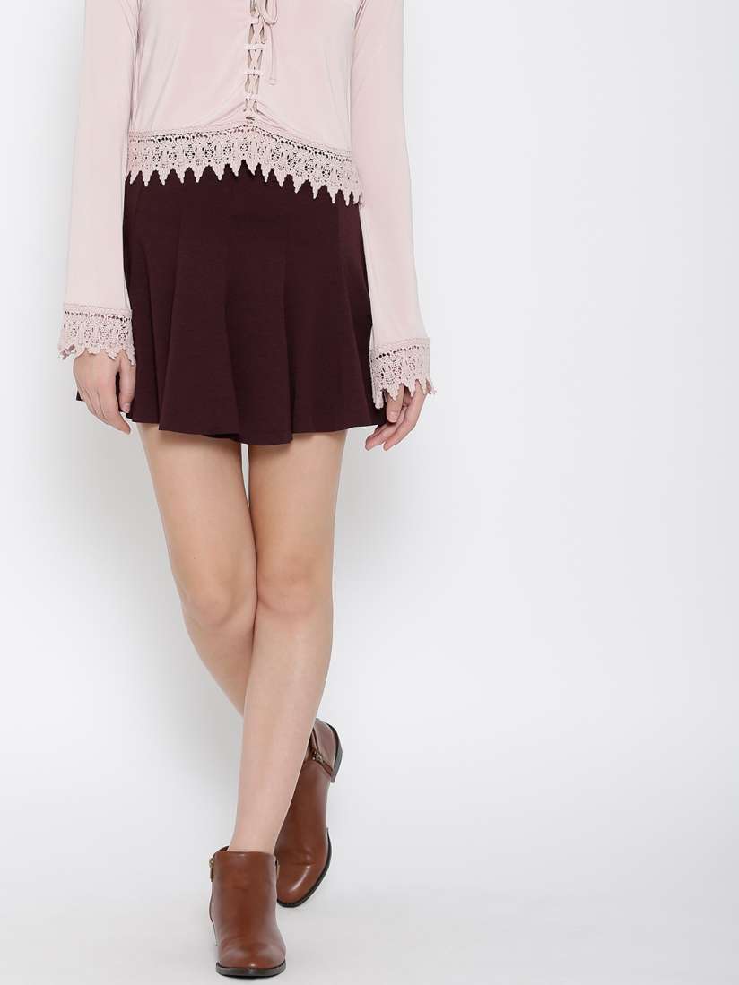 Buy FOREVER 21 Burgundy Flared Mini Skirt Skirts for Women 1622269 Myntra