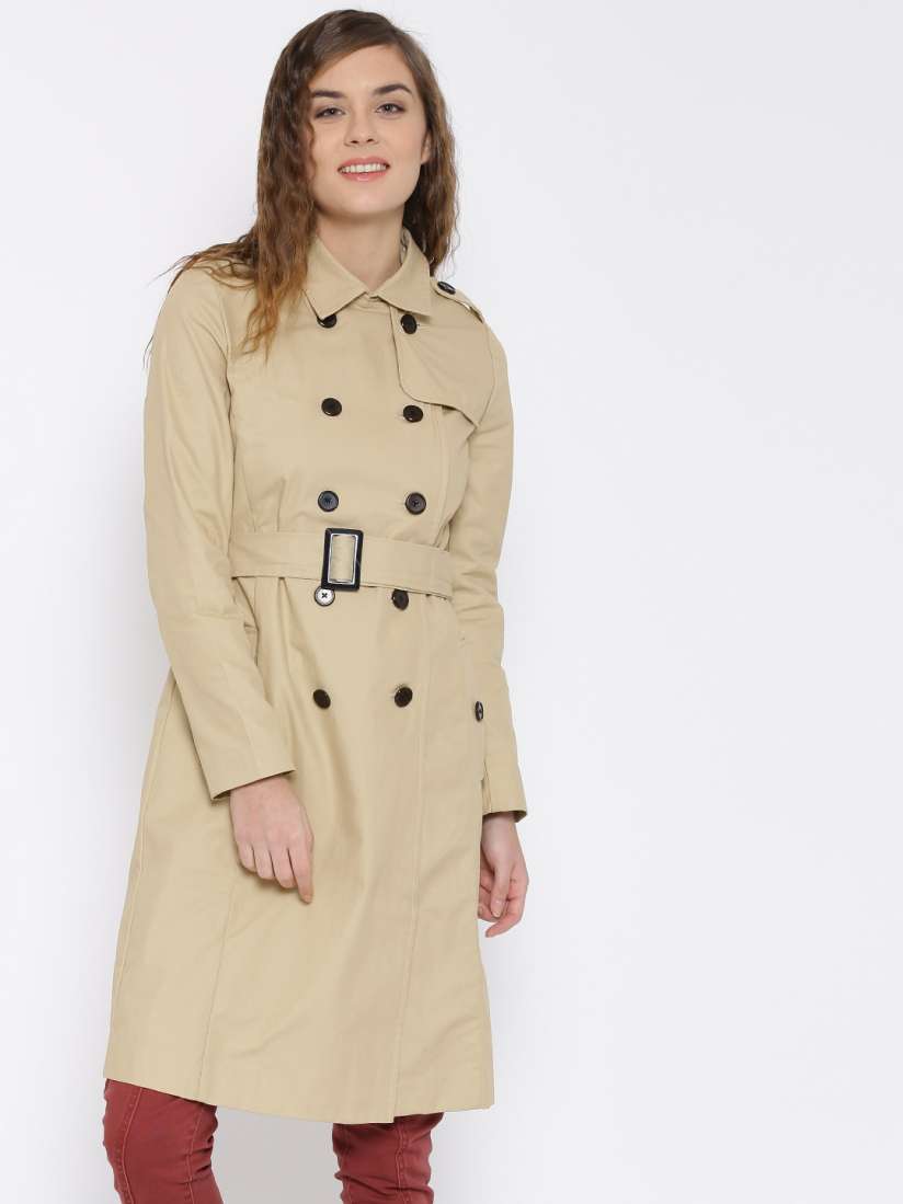 Buy FOREVER 21 Khaki Double Breasted Belted Overcoat Coats for Women 1622369 Myntra