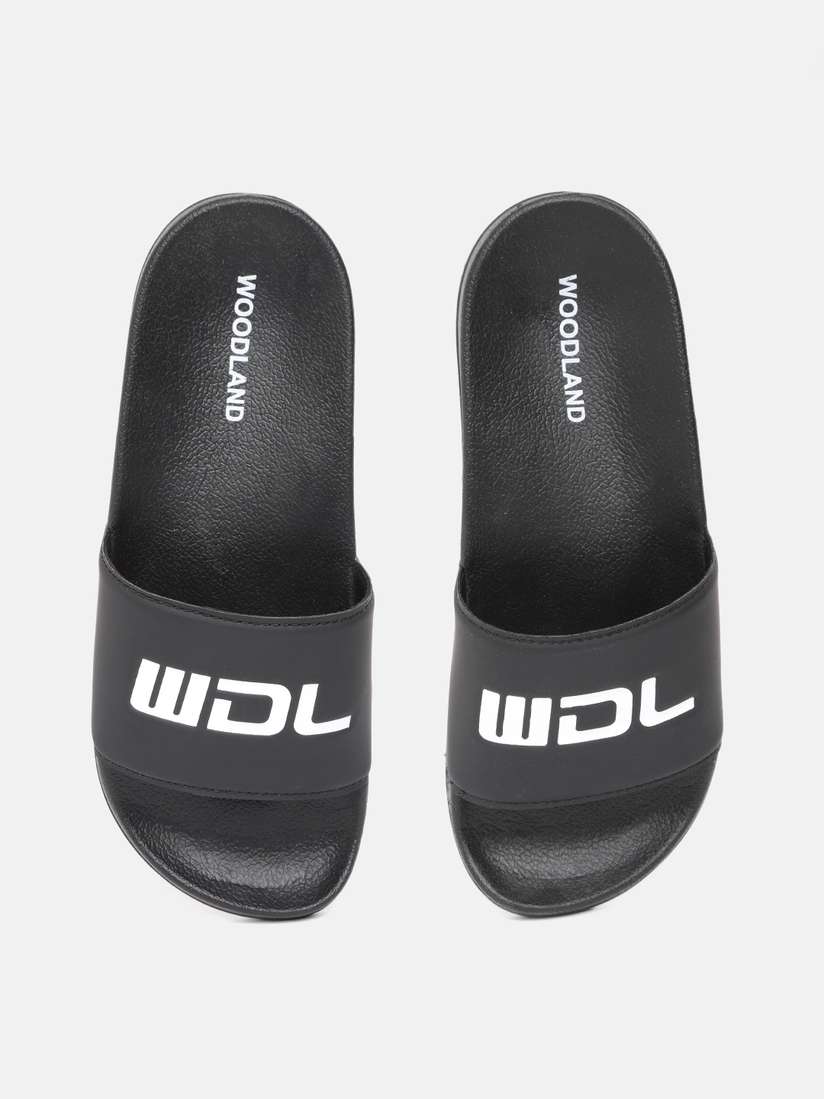 Buy Woodland Men Black \u0026 White Brand Logo Print Sliders - Flip Flops for  Men 16223738 | Myntra