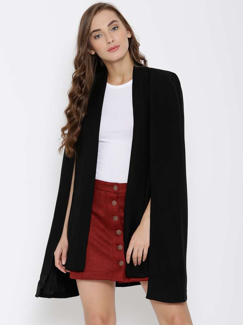 Buy FOREVER 21 Black Open Front Longline Cape Jacket Jackets for Women 1622381 Myntra