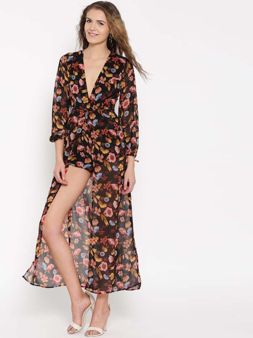 Buy FOREVER 21 Black Floral Print Layered Playsuit Jumpsuit for Women 1622458 Myntra