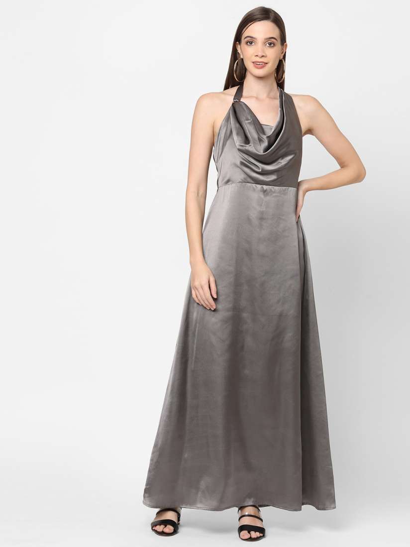 Grey halter neck maxi dress clearance