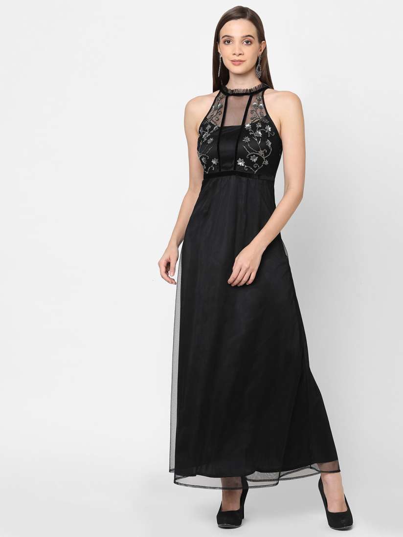 Myntra black maxi dress shop
