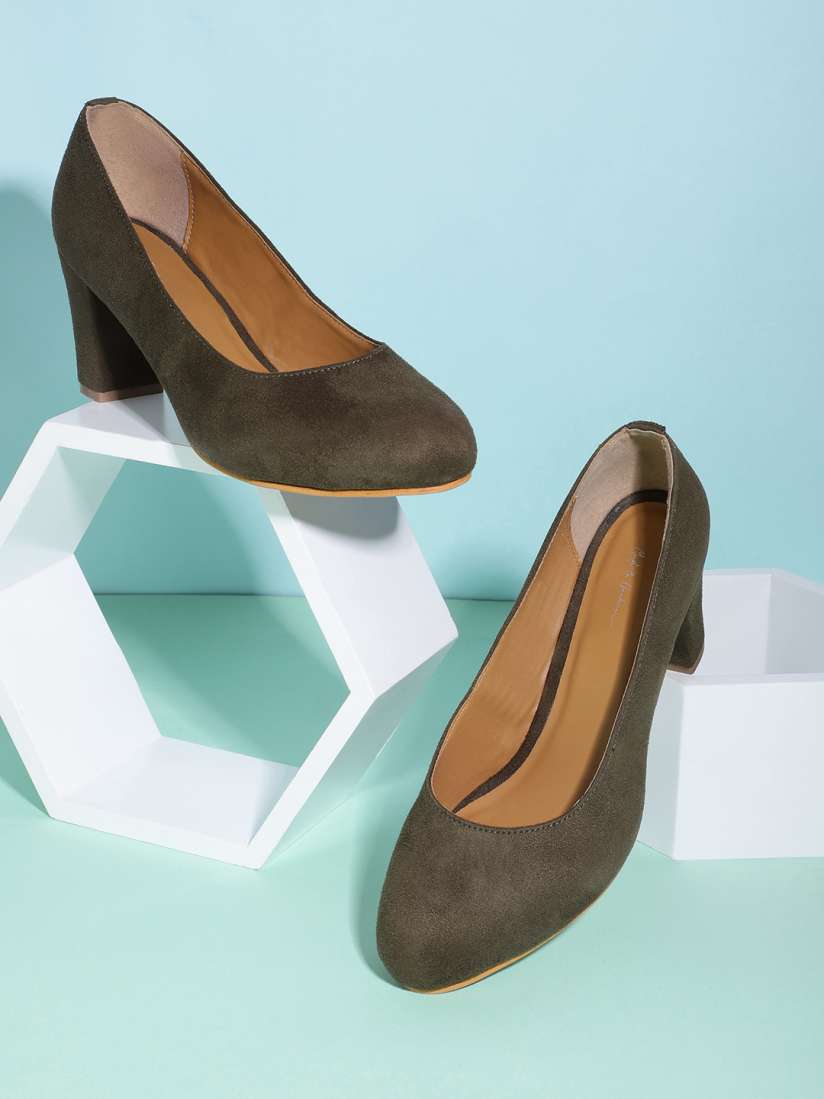 Buy Mast Harbour Olive Green Suede Finish Solid Pumps Heels for Women 16233374 Myntra
