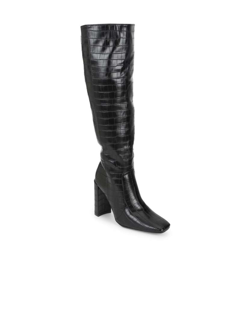 Buy Truffle Collection Black Textured High Top Block Heeled Boots Boots for Women 16235384 Myntra