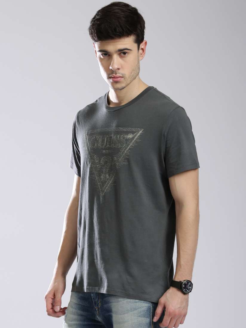 Buy GUESS Men Charcoal Grey Printed Round Neck T shirt Tshirts for Men 1623831 Myntra