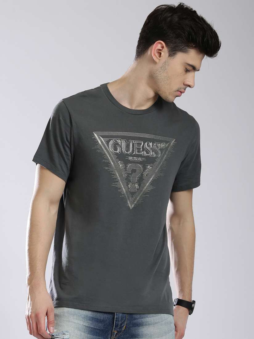 Buy GUESS Men Charcoal Grey Printed Round Neck T shirt Tshirts for Men 1623831 Myntra