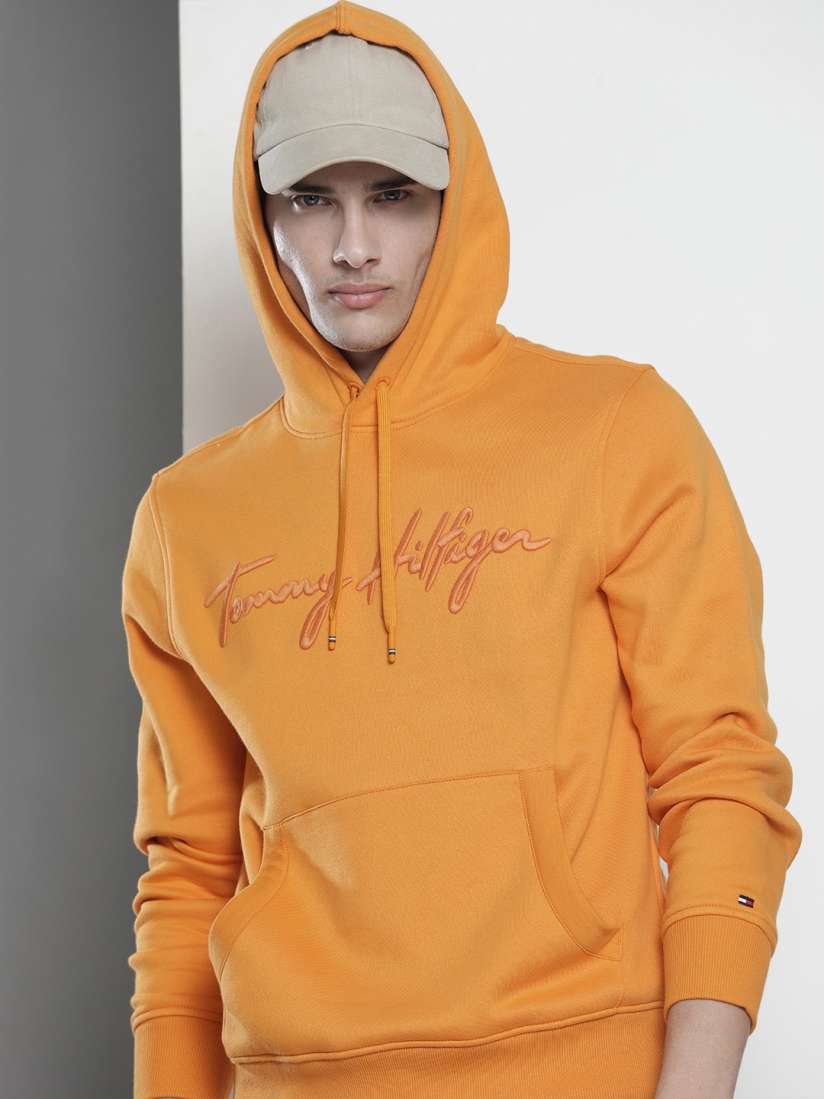Buy Tommy Hilfiger Men Orange Embroidered Hooded Sweatshirt Sweatshirts for Men 16251446 Myntra