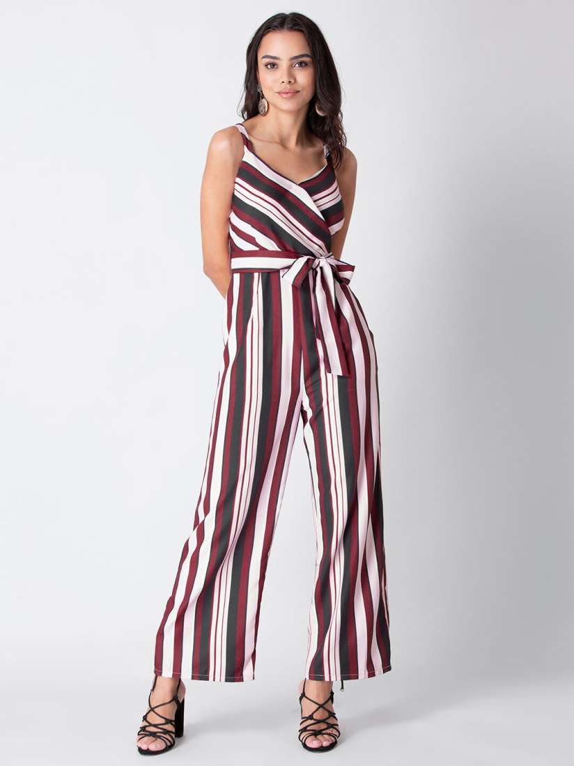 Buy FabAlley Maroon White Striped Basic Jumpsuit Jumpsuit for Women 16252698 Myntra