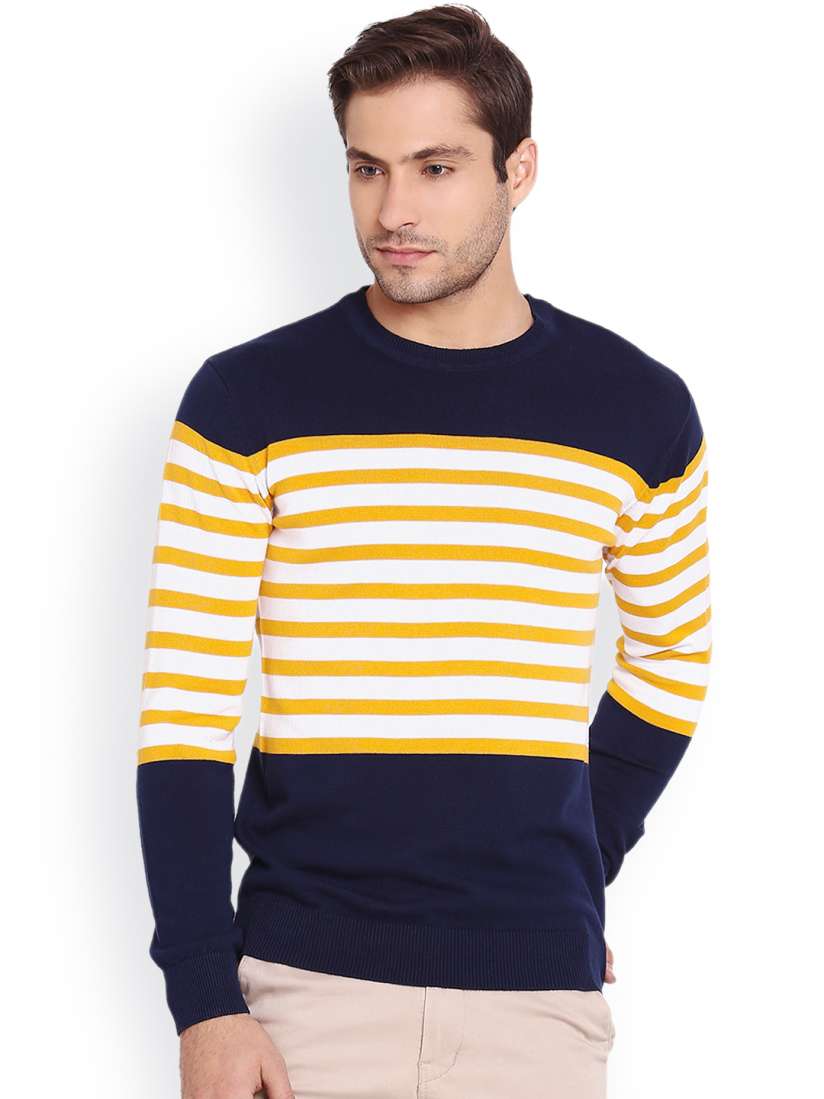 Buy Bunai Navy Yellow Striped Sweatshirt Sweatshirts for Men 1625327 Myntra