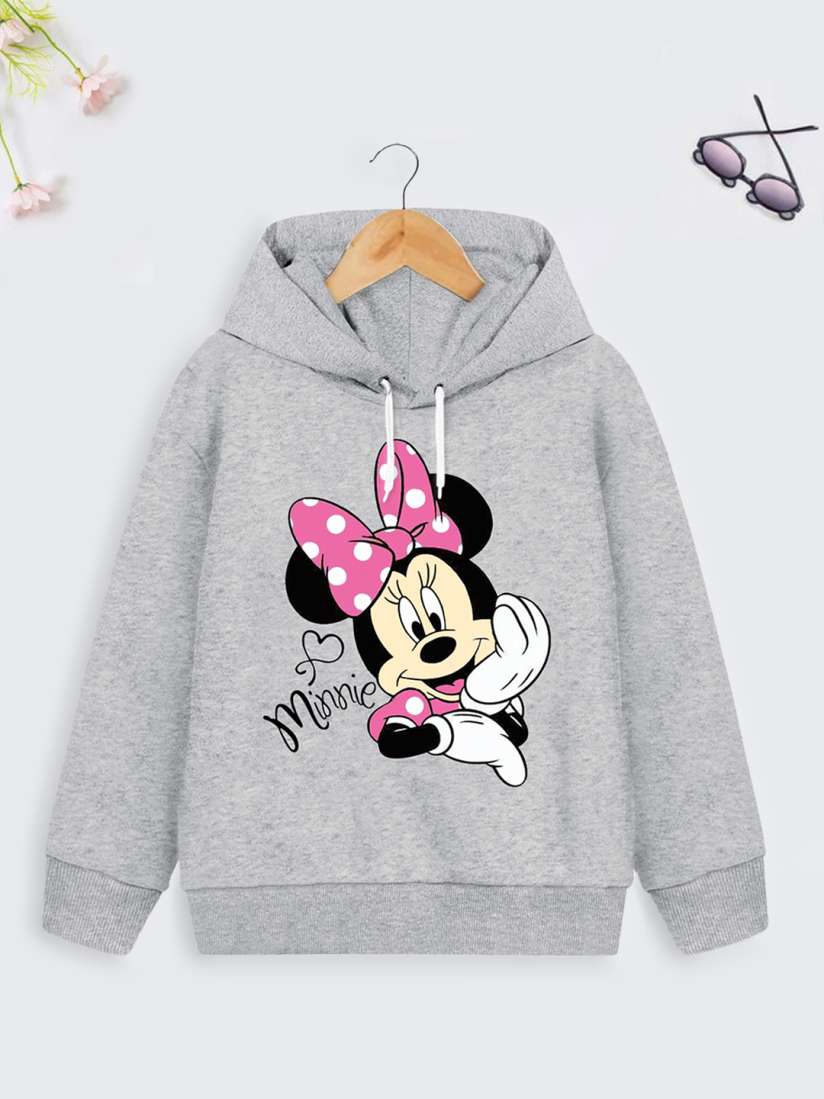Buy YK Disney Girls Grey Minnie Mouse Printed Hooded Cotton Sweatshirt Sweatshirts for Girls 16253470 Myntra
