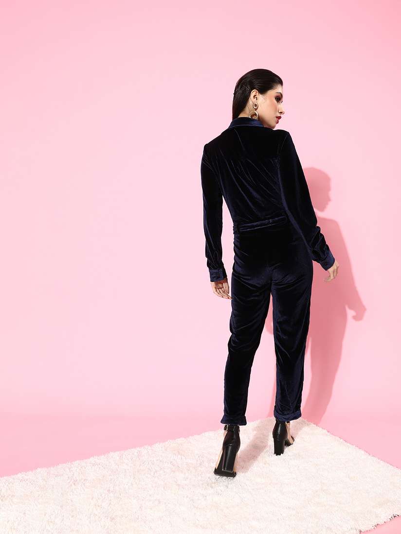 Velvet Jumpsuit Jumpsuit Blazer Look Iki Chic Women Deep Navy Blue