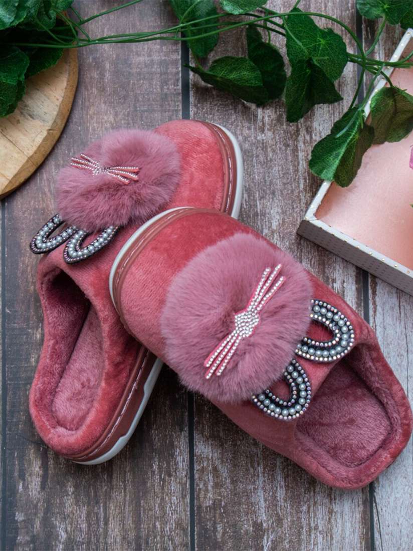 Buy Brauch Women Pink Silver Toned Room Slippers Flip Flops for Women 16258678 Myntra
