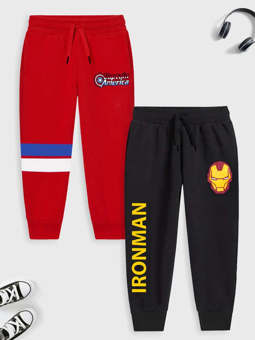 Buy YK Marvel Boys Red Black Set of 2 Avengers Printed Joggers Track Pants for Boys 16260372 Myntra