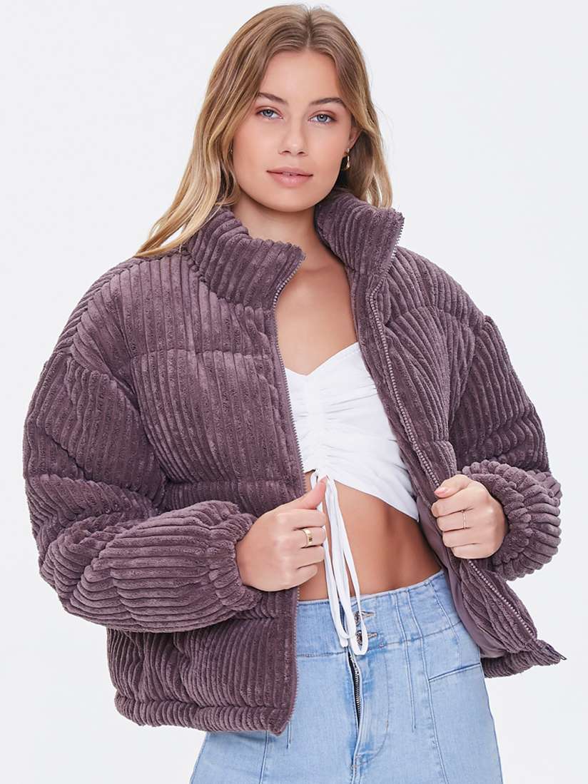 Buy FOREVER 21 Women Purple Crop Corduroy Puffer Jacket Jackets for Women 16264286 Myntra