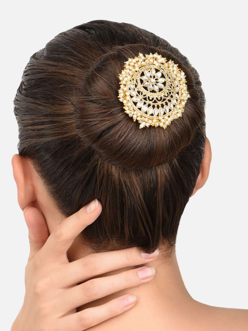Buy Zaveri Pearls Gold Plated White Kundan Studded Pearls Beaded Hair Brooch Pin Hair Accessory for Women 16269690 Myntra