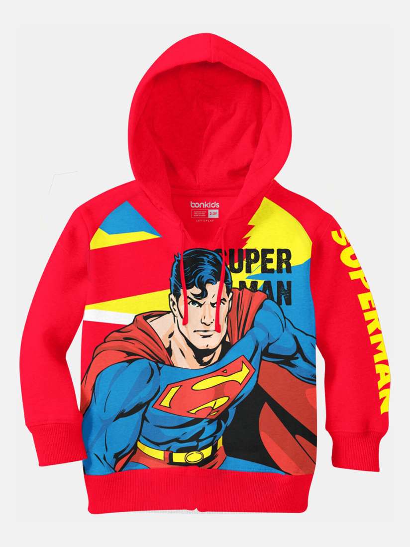 Buy BONKIDS Girls Red Blue Superman Printed Cotton Hooded Sweatshirt Sweatshirts for Girls 16276138 Myntra