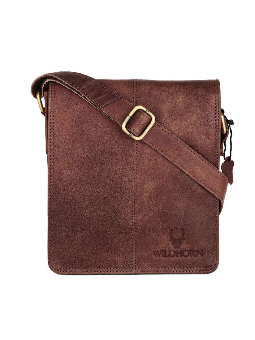 Buy WildHorn Men Brown Gold Toned Leather Messenger Bag Messenger Bag for Men 16283488 Myntra