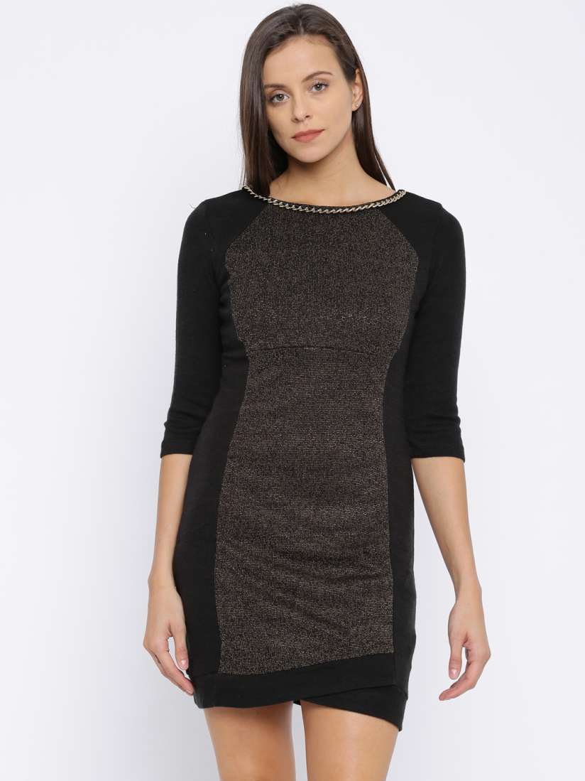 Buy Madame Women Black Colourblocked Bodycon Dress Dresses for Women 1629031 Myntra
