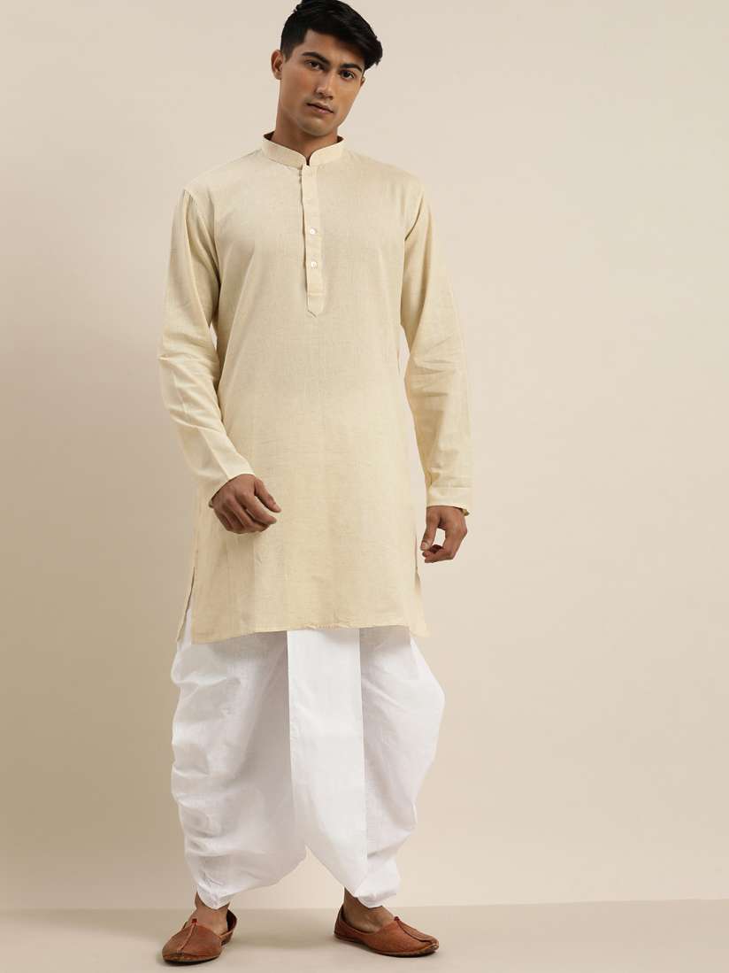 Buy VASTRAMAY Men Beige Pure Cotton Kurta with Dhoti Pants Kurta Sets for Men 16290986 Myntra