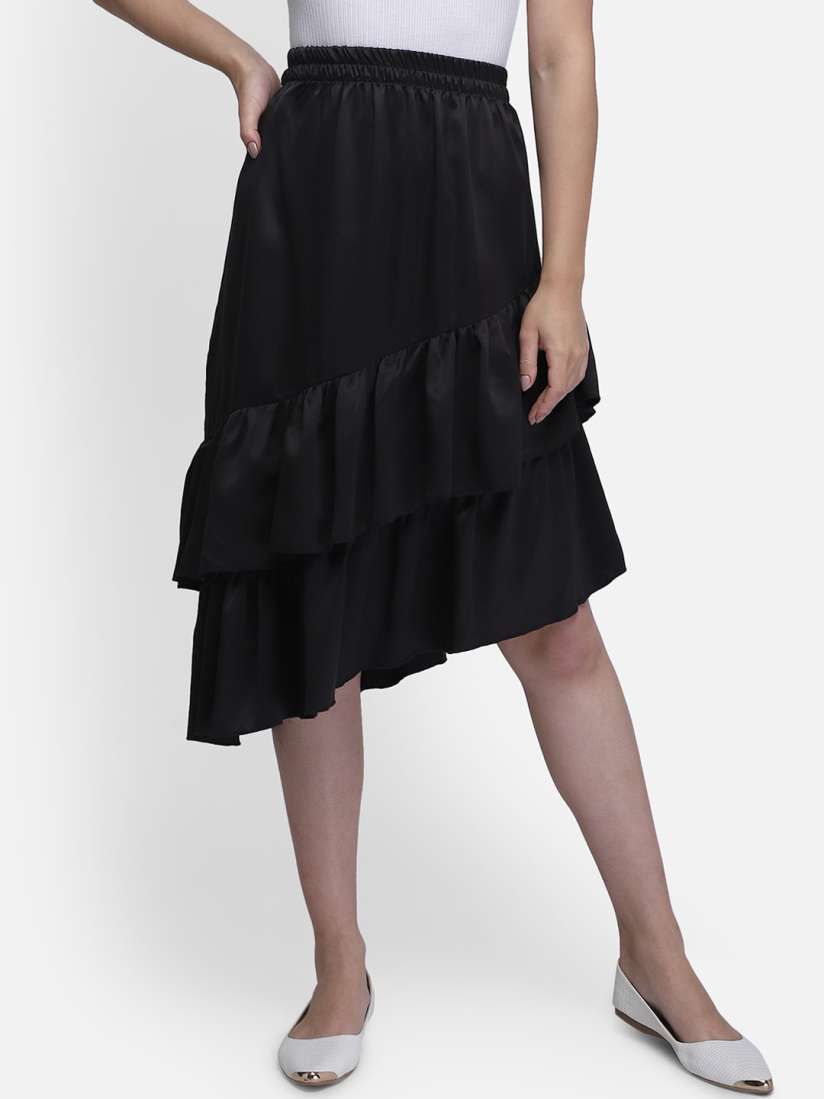 Buy Smarty Pants Women Black Solid Flared Knee Length Frill Skirt Skirts for Women 16294902 Myntra