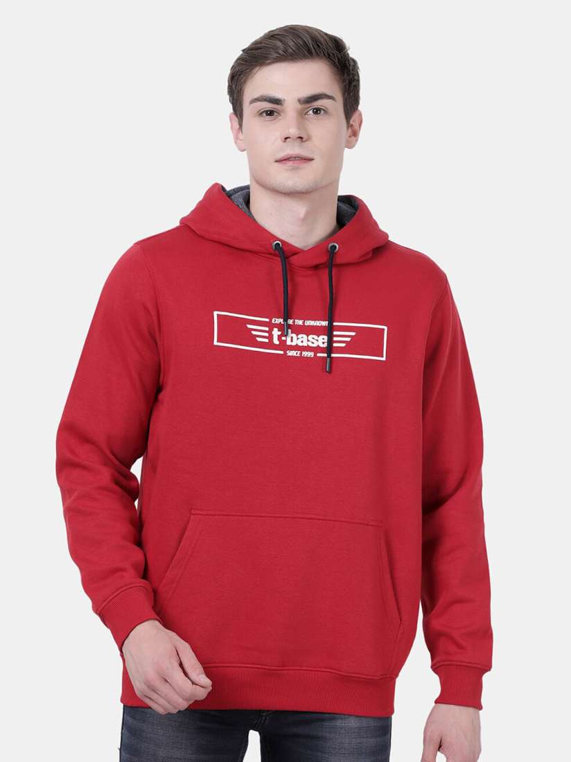 Buy t base Men Red Printed Detachable Hood Sweatshirt Sweatshirts for Men 16298598 Myntra
