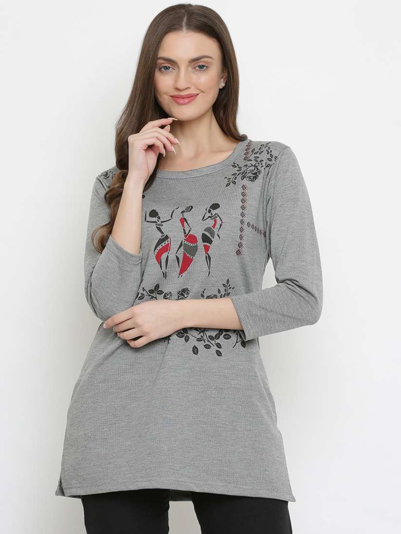 Buy Duchess Women Grey Printed Lightweight Winter Long Top Lounge Tshirts for Women 16302176 Myntra